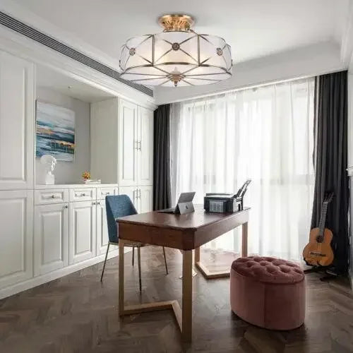 Luxury Hanging Pendant Chandelier w/Handmade Glass Lampshade