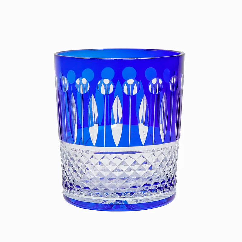 Premium Hand-Cut Whiskey Glass – Lead-Free Crystal Edo Kiriko Tumbler in amber and black, ideal for adding elegance to home bar decor.
