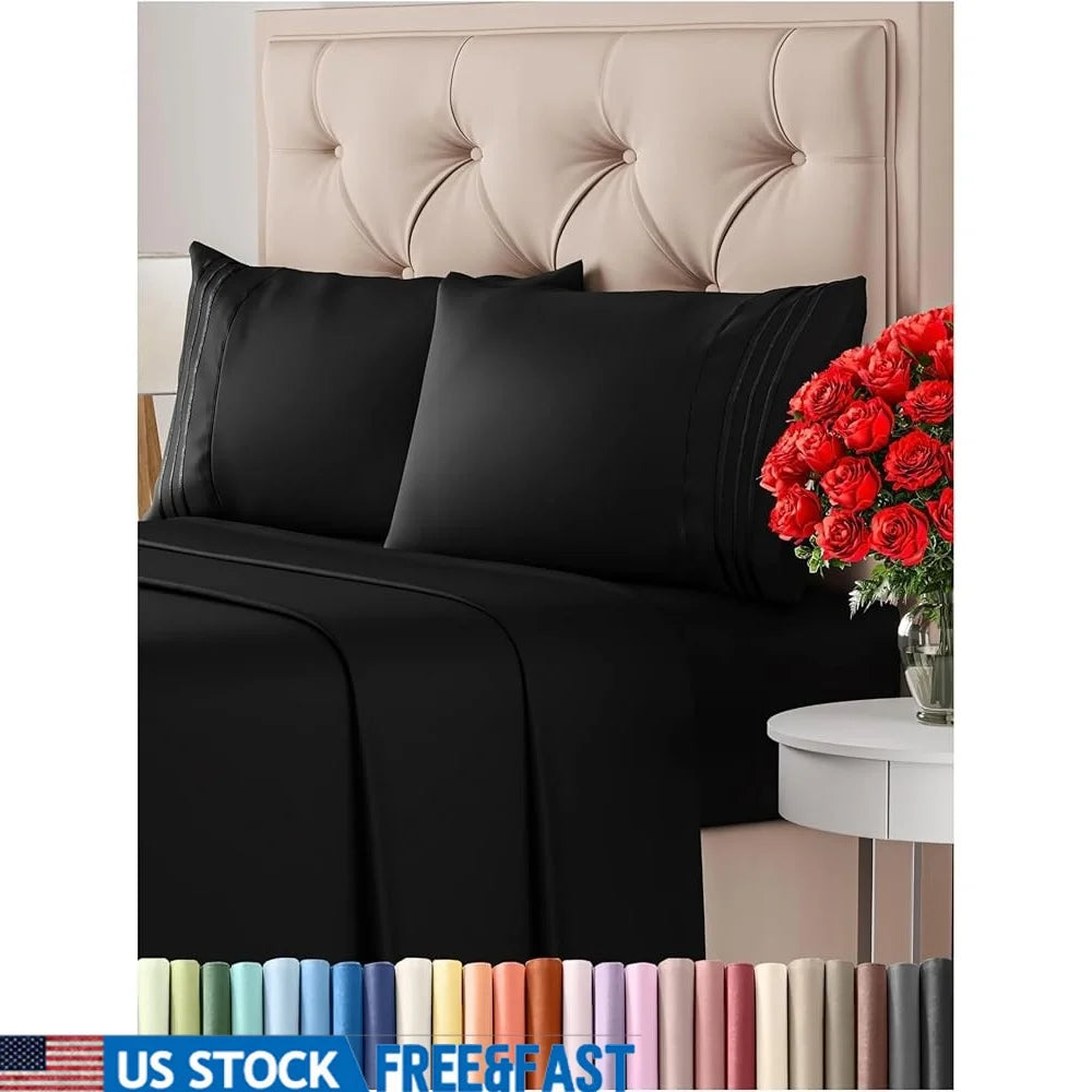 Queen Size 4-Piece Black Microfiber Sheet Set  