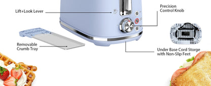 Blue Large-Slot 2-Slice Toaster w/Auto Shut-off