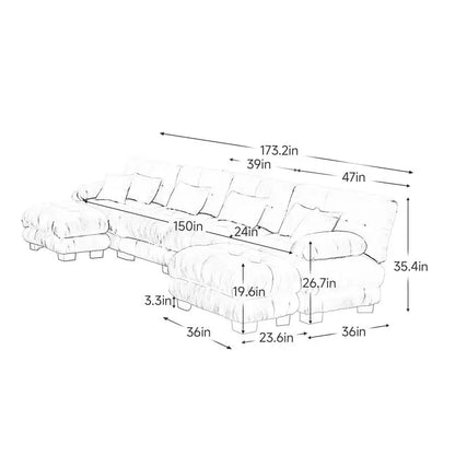 Luxury Modular Blue U-shaped Sectional Sofa w/2 Ottomans