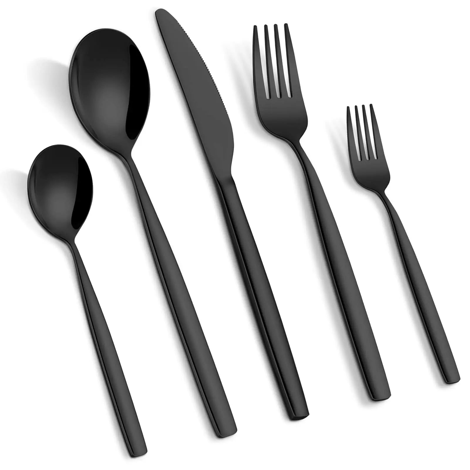 30-Piece Black Stainless Steel Flatware Set, Service for 6 with serrated dinner knives for effortless cutting