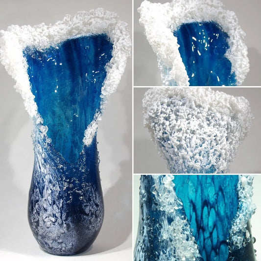 Modern &  Majestical Ocean Blue Sea Wave Resin Flower Vase