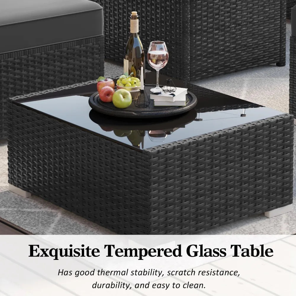 Modern 15-piece Black Outdoor Patio Furniture Set w/Fire Pit Table