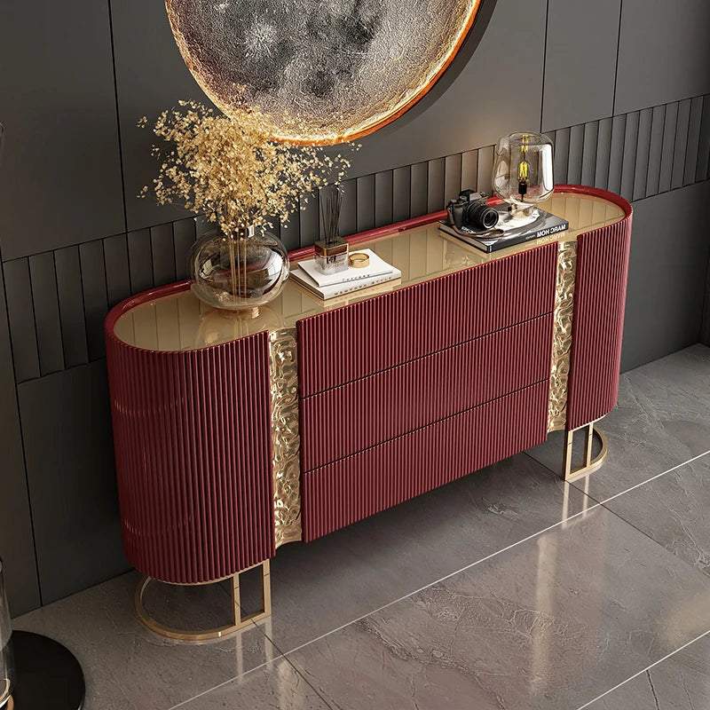 The modern sideboard credenza displayed in a contemporary dining room, showcasing its fluted design and functional storage.