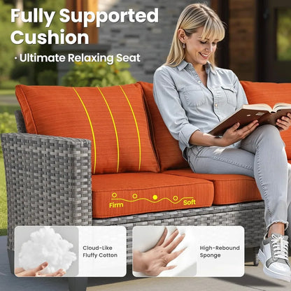 Modern 6-piece Rattan Wicker Patio Furniture Set w/a Gas Propane Fire Pit Table 