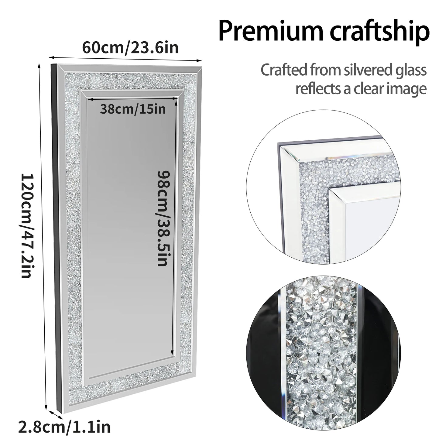 Decorative & Charming 47.2" Tall Full Length Crushed Glass Wall Mirror