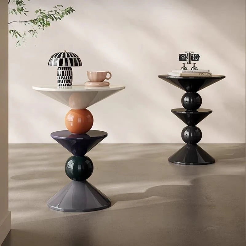Modern Geometric FRP Black Round Side Table w/a High-gloss Finish