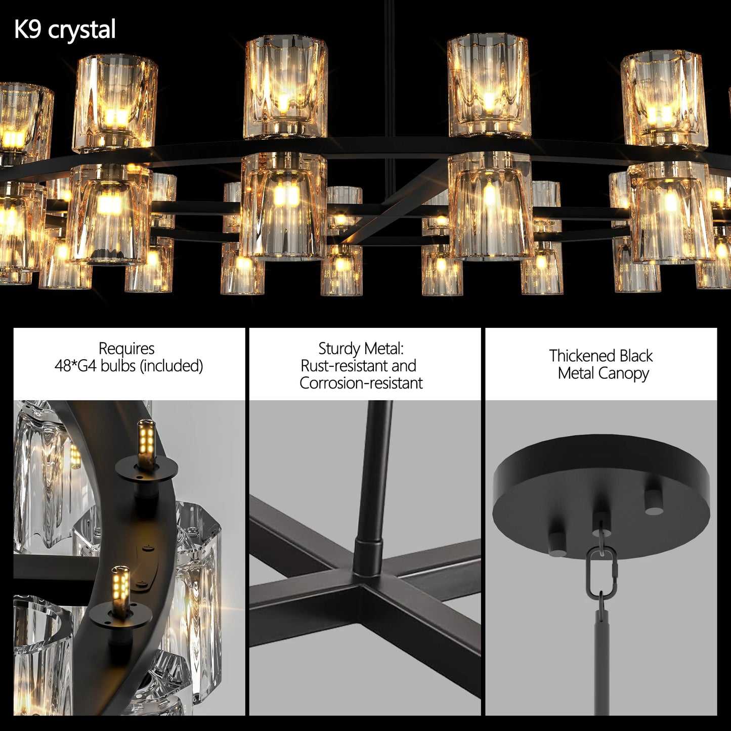 "Wagon Wheel over Table"~Modern 48" Black Round Light Fixture
