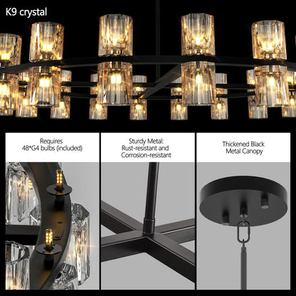 "Wagon Wheel over Table"~Modern 48" Black Round Light Fixture