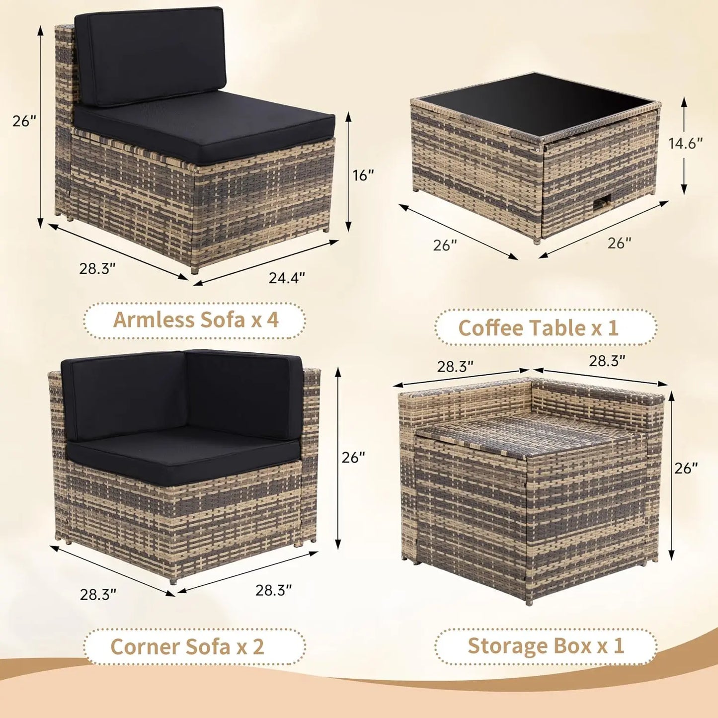 8-Piece Outdoor Wicker/Rattan Patio Conversation Set