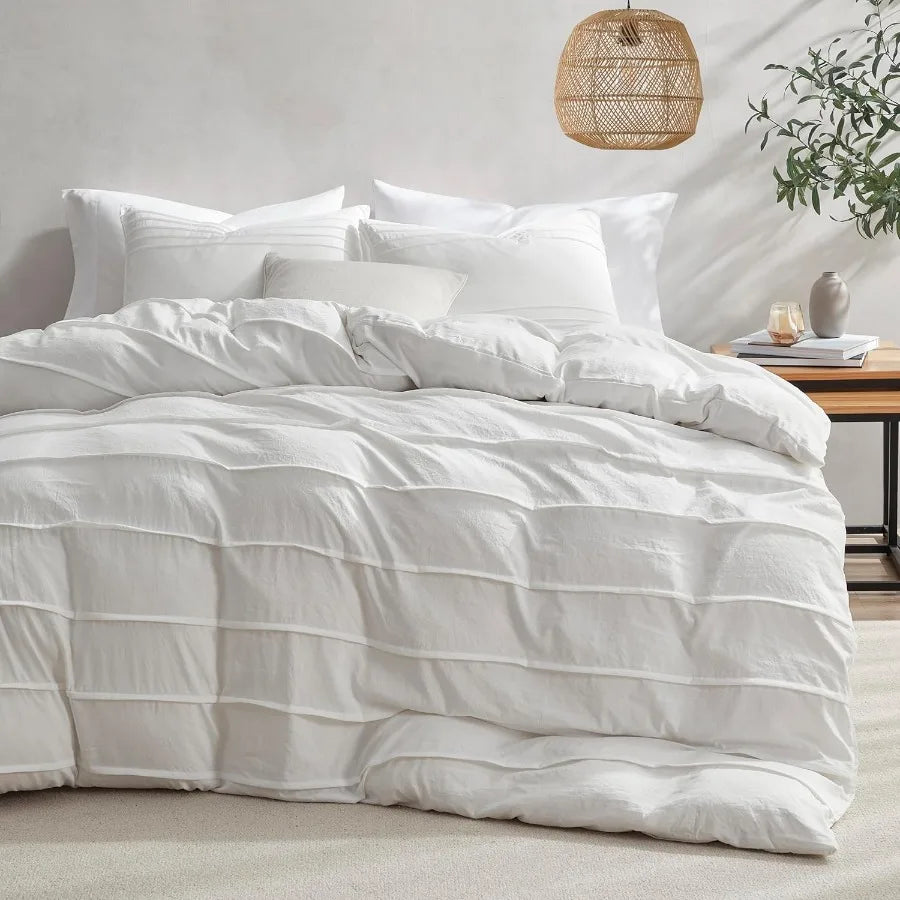 Modern Lightweight Queen Size 3-Piece White Duvet Cover