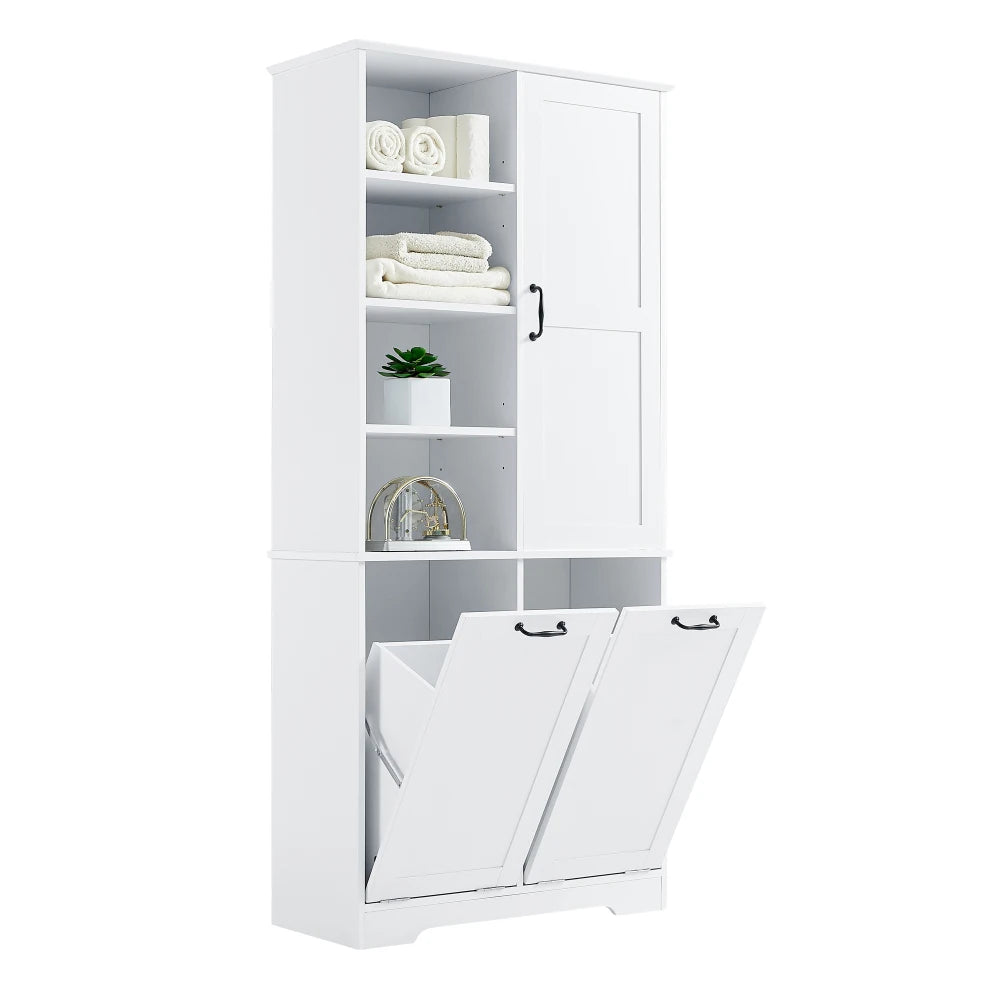 Contemporary 68" Freestanding White Open Hamper Cabinet