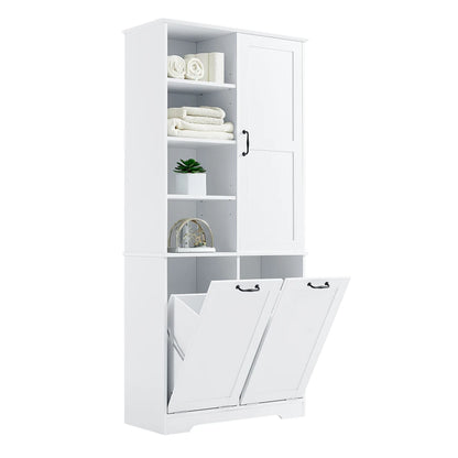 Contemporary 68" Freestanding White Open Hamper Cabinet