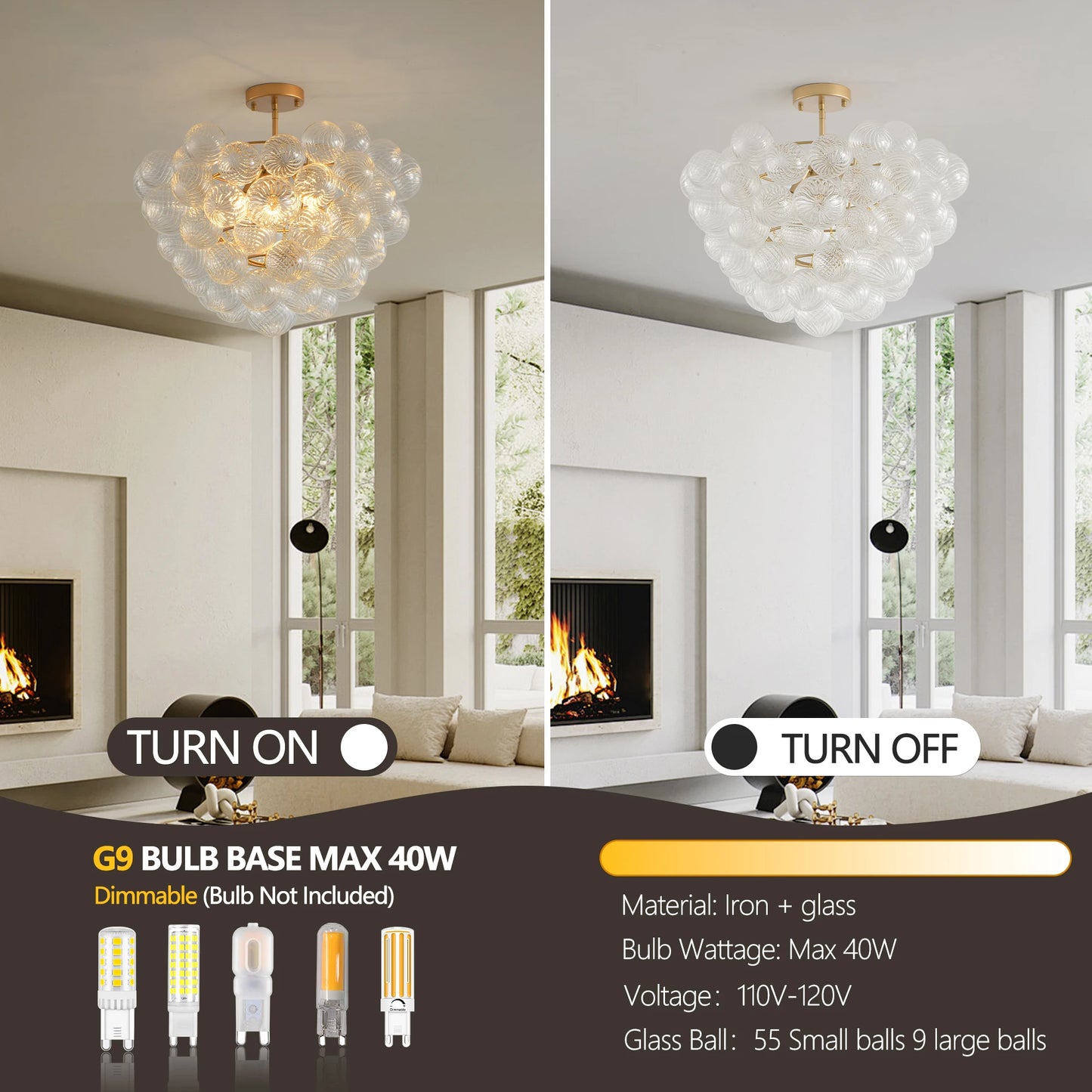 Golden Ceiling Pendant Light Chandelier w/Threaded Clear Glass Globe Shade