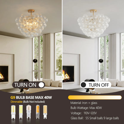 Golden Ceiling Pendant Light Chandelier w/Threaded Clear Glass Globe Shade
