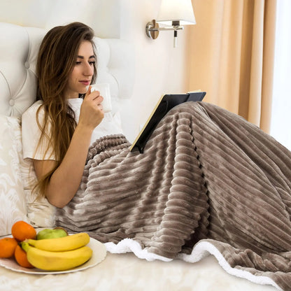 Soft & Cozy Striped Sherpa Flannel Throw Blanket
