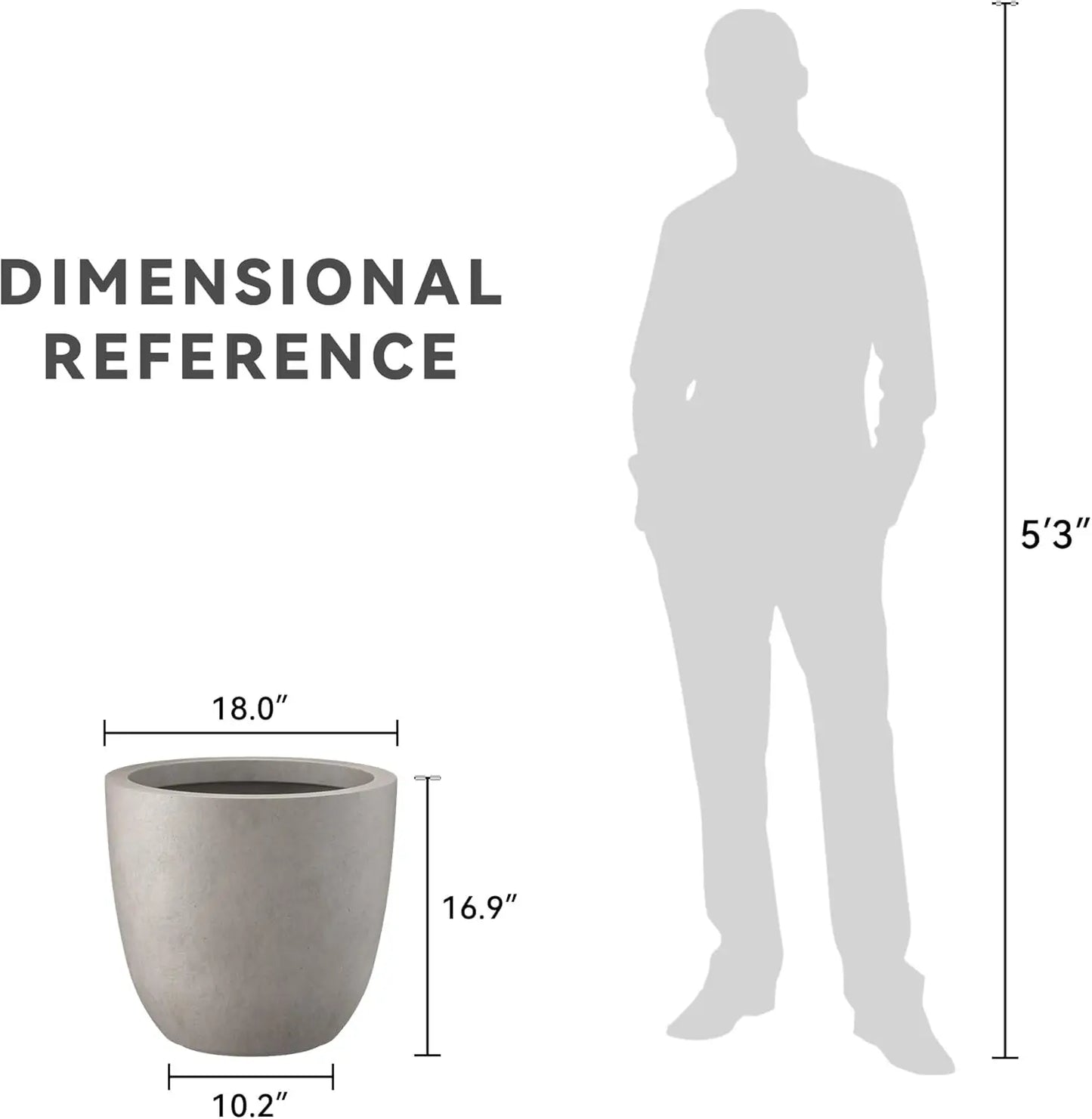 Large & Versatile 18" Concrete Round Planter w/Drainage Hole