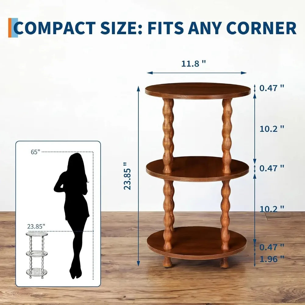 Garvee Round Accent Table 3-Tier - Sturdy Wooden Side Table Nightstand - Walnut, round accent table used as a bedside nightstand