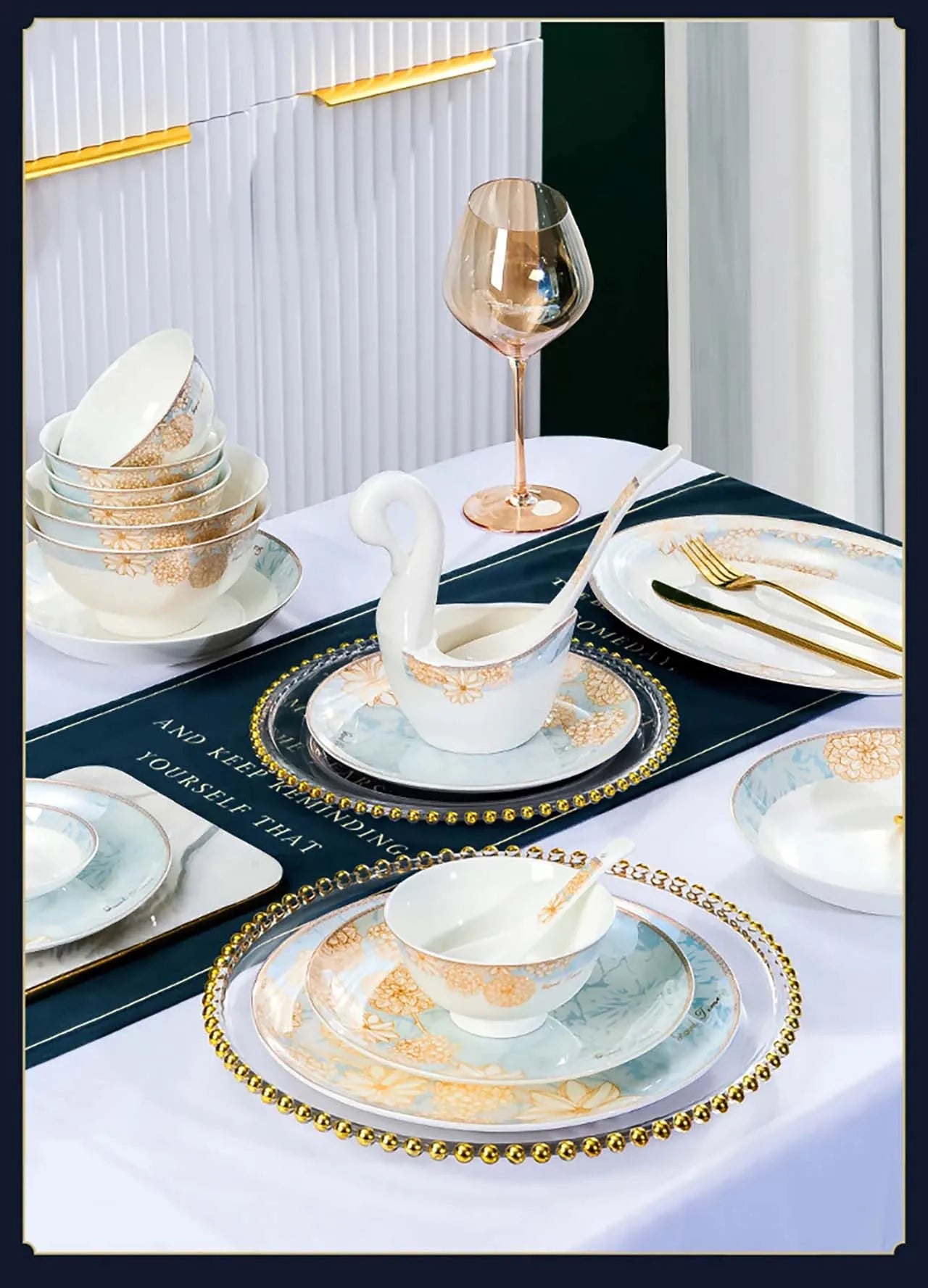 Durable and stylish Elegant 16-Piece Blue And White Ceramic Dinnerware Set crafted from premium bone china.