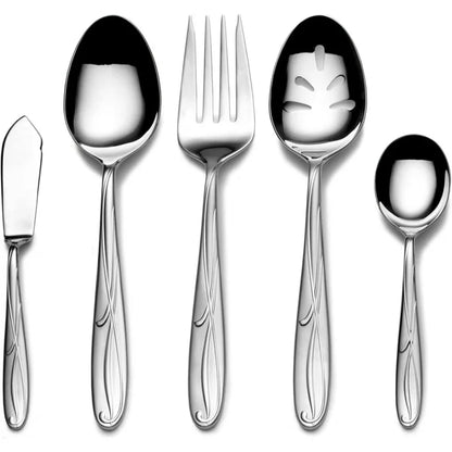 65-Piece 18/10 Stainless Steel Flatware Set For 12, 18/10 Stainless Steel Silverware With Full Service And Serving Utensils, Elegant Floral Design