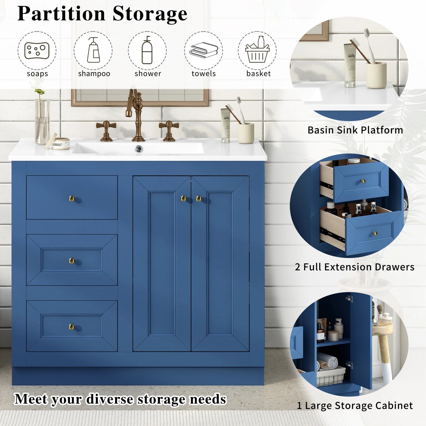 36" Bathroom Vanity with Ceramic Sink