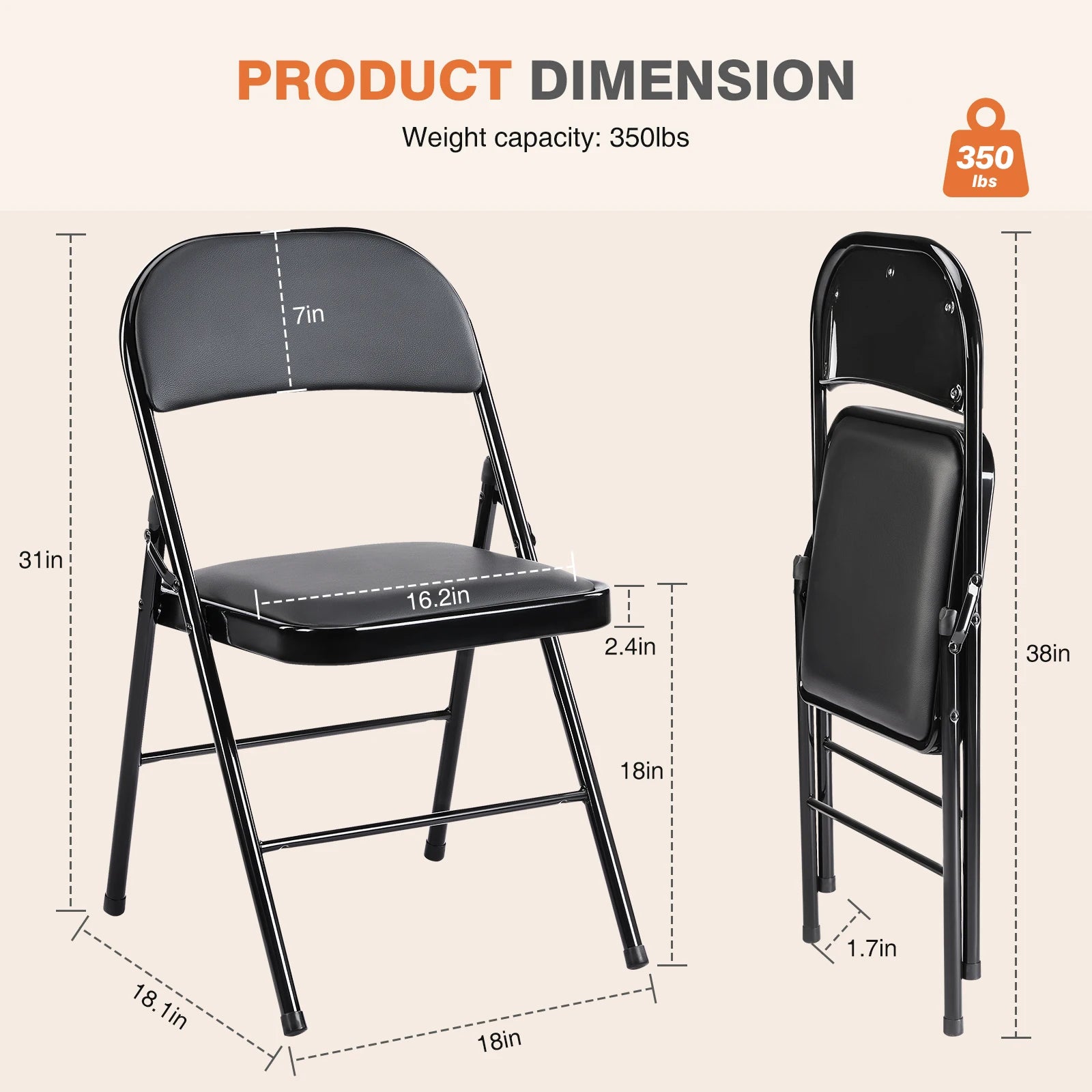 Set of 4 Padded Folding Chairs highlighting their premium padding and sleek design, perfect for indoor and outdoor settings.