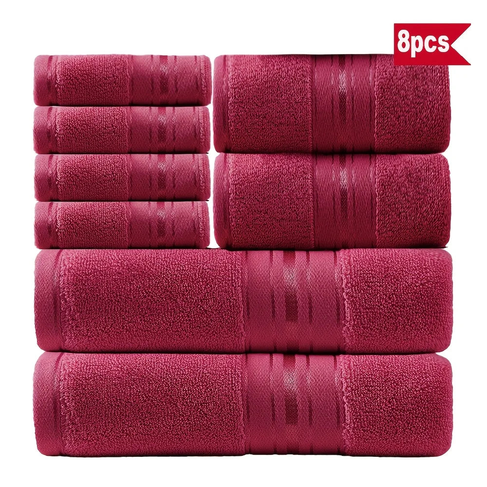 Classic white Luxury 8-Piece Cotton Bath Towel Set, 550 GSM perfect for any bathroom decor.