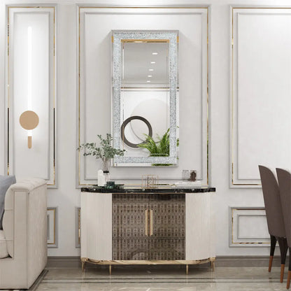 Modern Rectangular Crystal Crush Diamond Wall Mirror