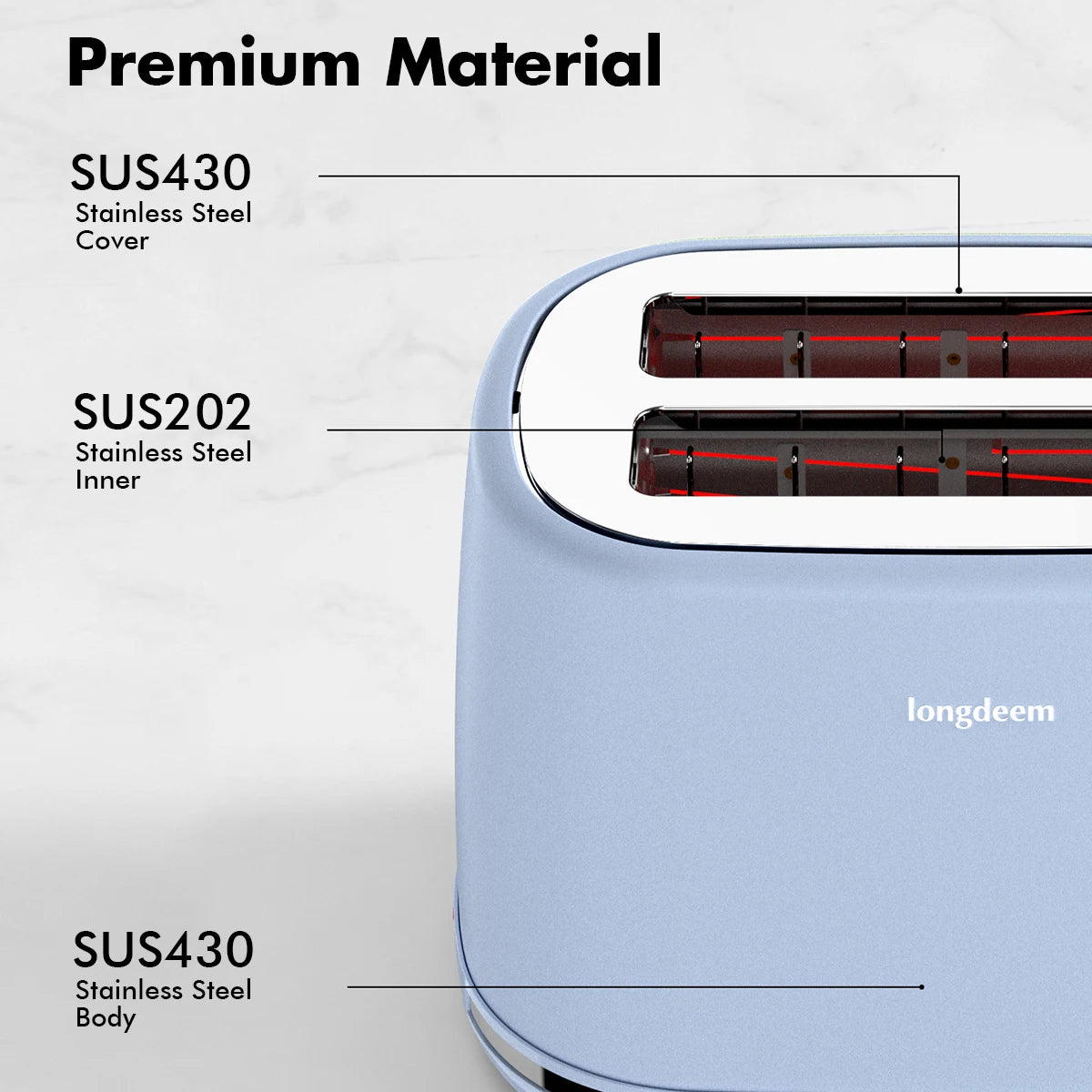 Blue Large-Slot 2-Slice Toaster w/Auto Shut-off