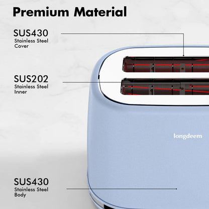 Blue Large-Slot 2-Slice Toaster w/Auto Shut-off
