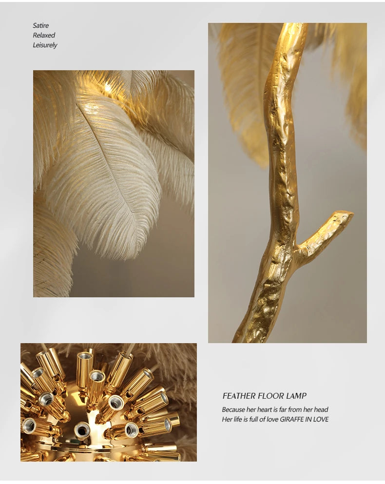 Modern Nordic Ostrich Feather Luxury Floor/Table LED Lamp 