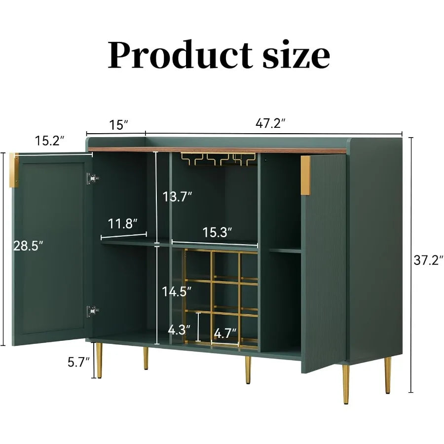Modern Green Wine Bar Cabinet w/Fluted Texture