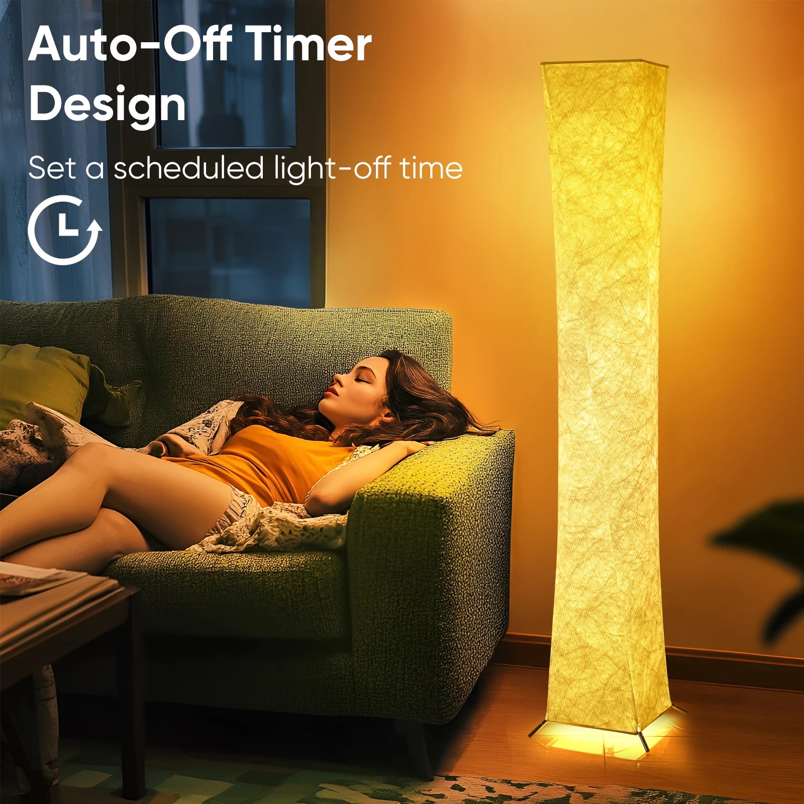 A modern living room featuring the 64-Inch Dimmable Floor Lamp, perfect for enhancing home decor.
