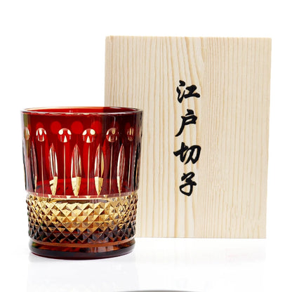 Gorgeous Premium Hand-Cut Whiskey Glass – Lead-Free Crystal Edo Kiriko Tumbler, showcasing dual colors for a luxurious cocktail experience.
