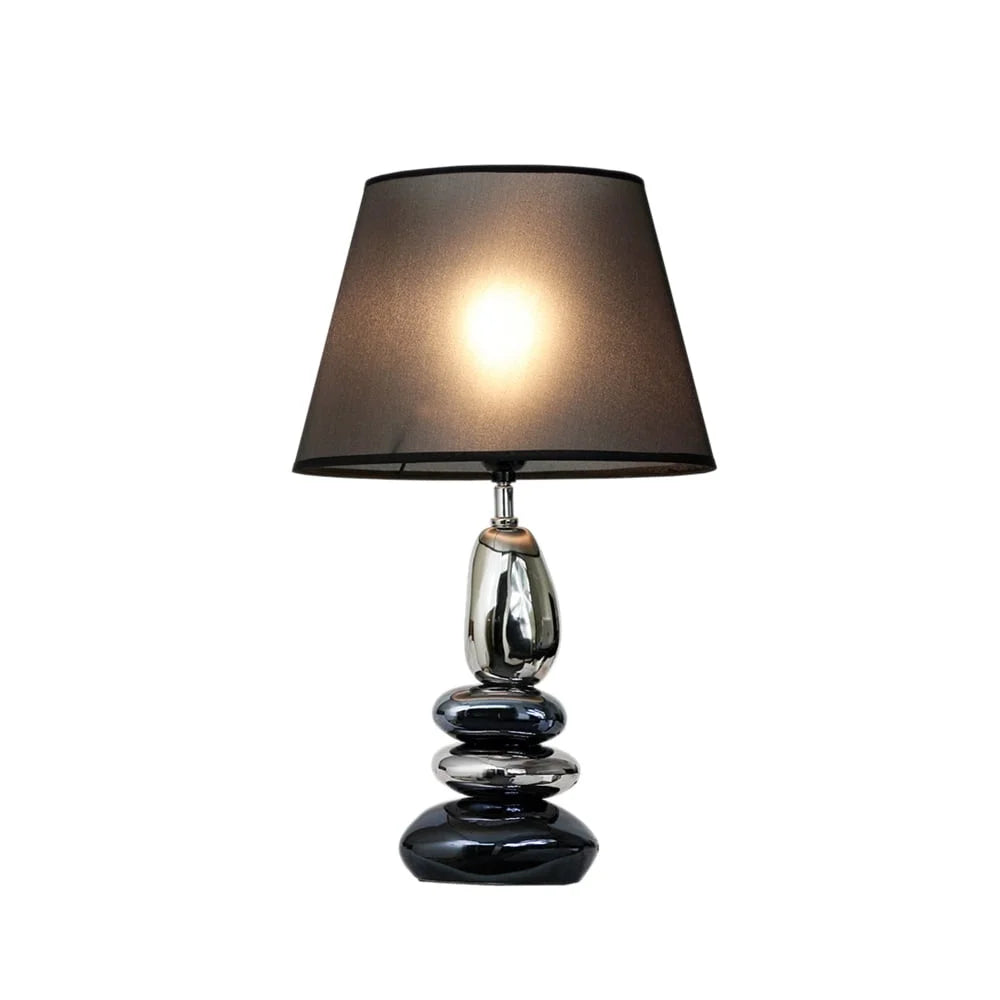 Contemporary Stacked Stone Table Lamp w/Black Fabric Shade
