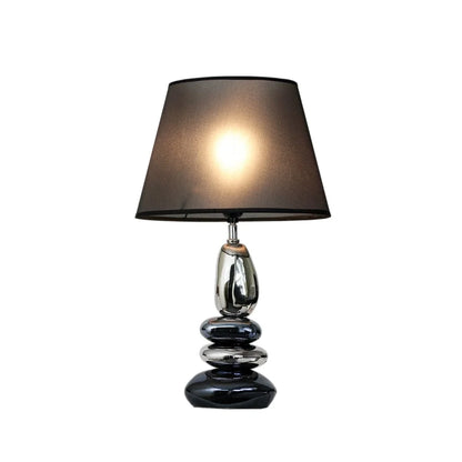 Contemporary Stacked Stone Table Lamp w/Black Fabric Shade