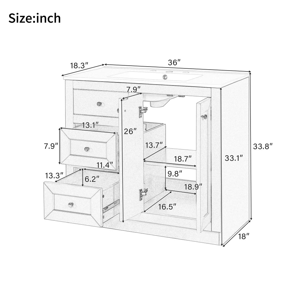 36" Bathroom Vanity with Ceramic Sink