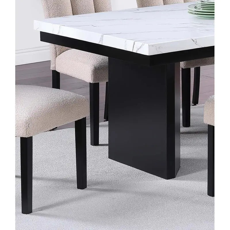 Classic Two-Tone White Faux Marble Top Dining Set with 6 Side Chairs