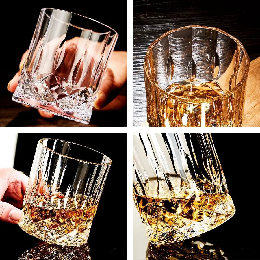 Stylish arrangement of Crystal Whiskey Glasses with ice and citrus, perfect for a home bar setup.