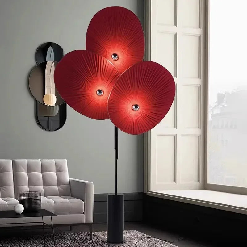 Elegant Modern Triple Floral Floor Lamp with floral design in a cozy reading nook.