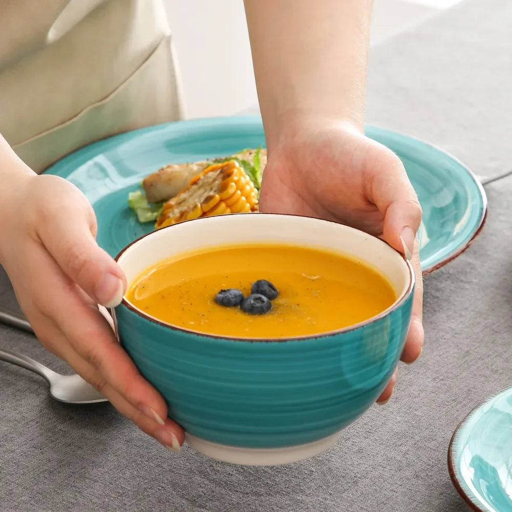 16-Piece Vintage Turquoise Ceramic Dinnerware Set
