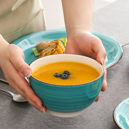 16-Piece Vintage Turquoise Ceramic Dinnerware Set