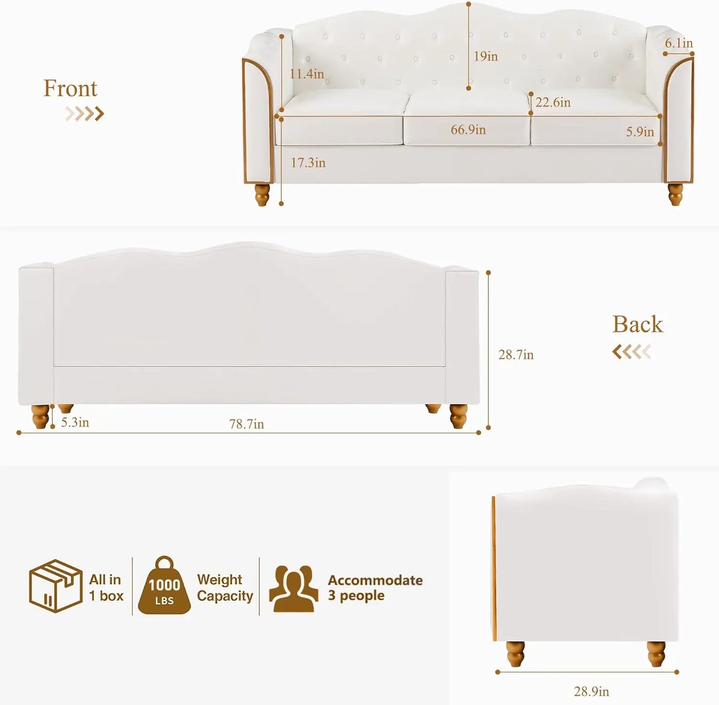 Luxurious White Button Tufted Upholstered Faux Leather Cloud Sofa/Couch