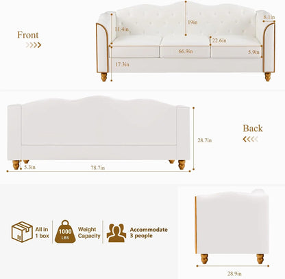 Luxurious White Button Tufted Upholstered Faux Leather Cloud Sofa/Couch