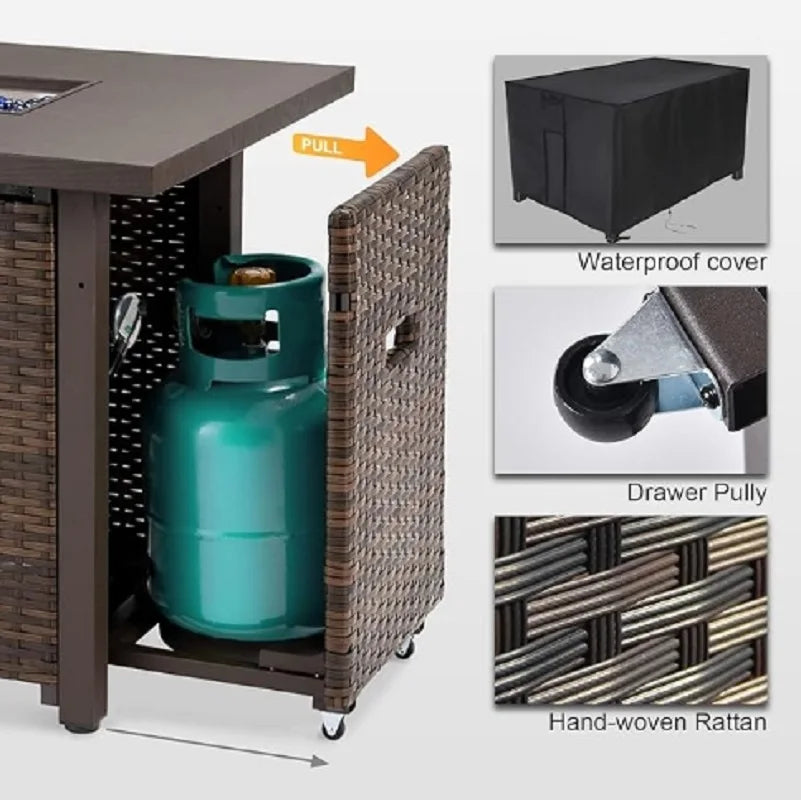 7-Piece All-Weather PE Rattan Patio Furniture Set w/Fire Pit Table