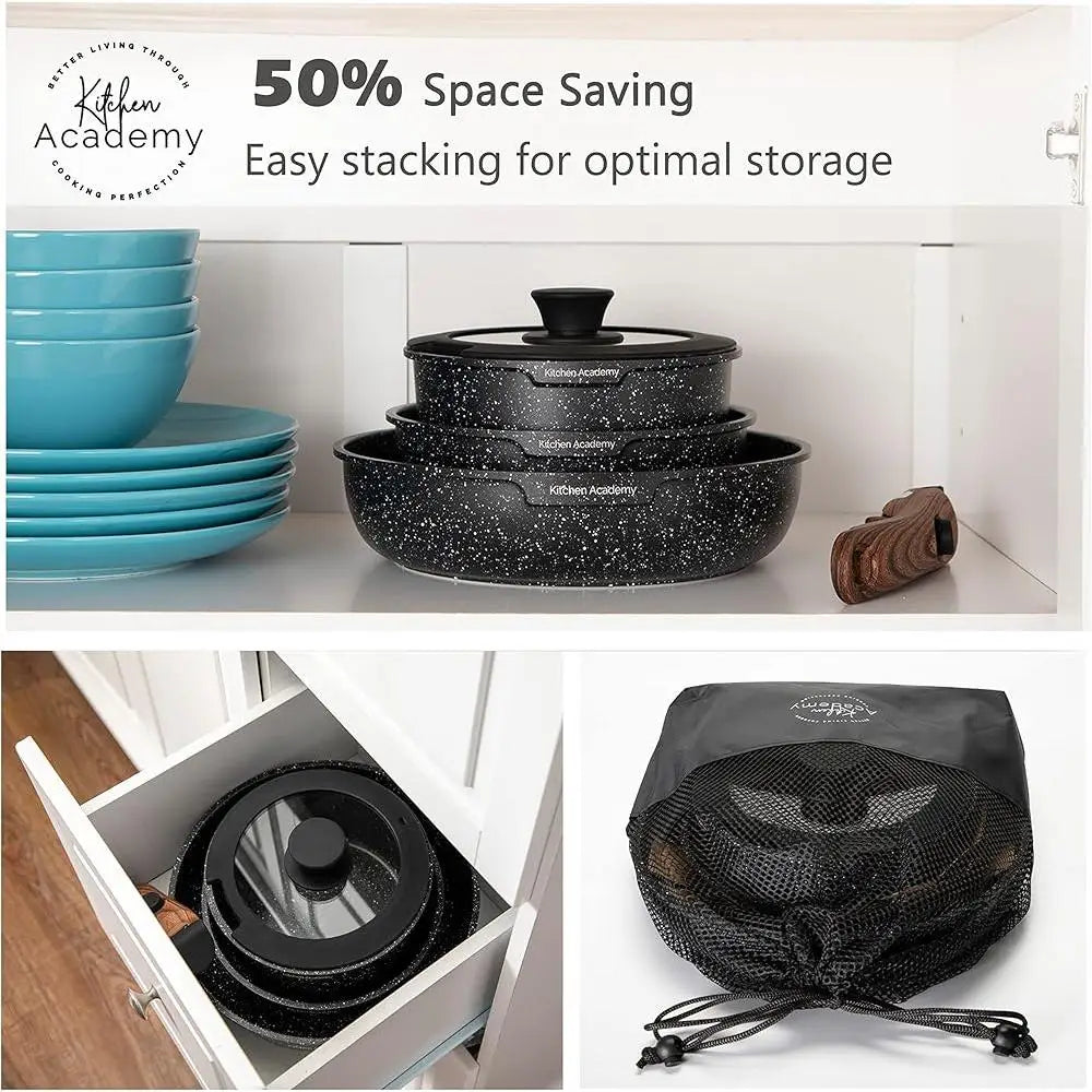 10-Piece Compact Kitchen Cookware Set in Black