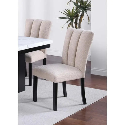 Classic Two-Tone White Faux Marble Top Dining Set with 6 Side Chairs