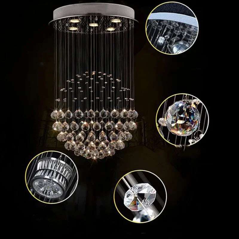 Modern 6-Light K9 Crystal Raindrop Chandelier