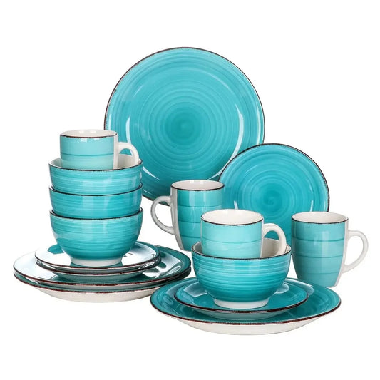 16-Piece Vintage Turquoise Ceramic Dinnerware Set